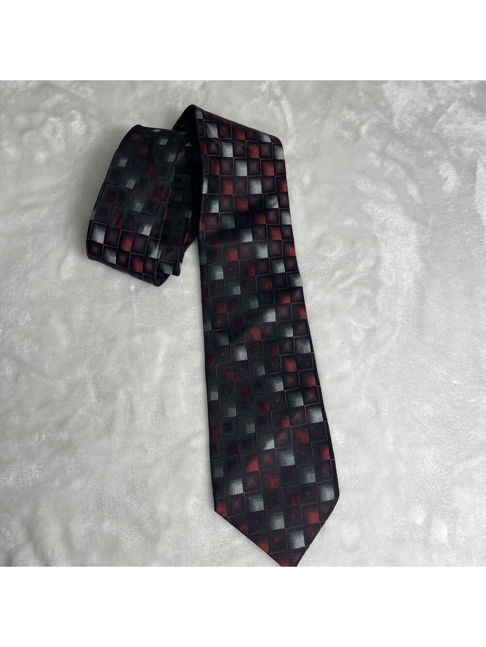 Pierre Cardin Silk Tie Iridescent Red Black Purple Silver Square Pattern